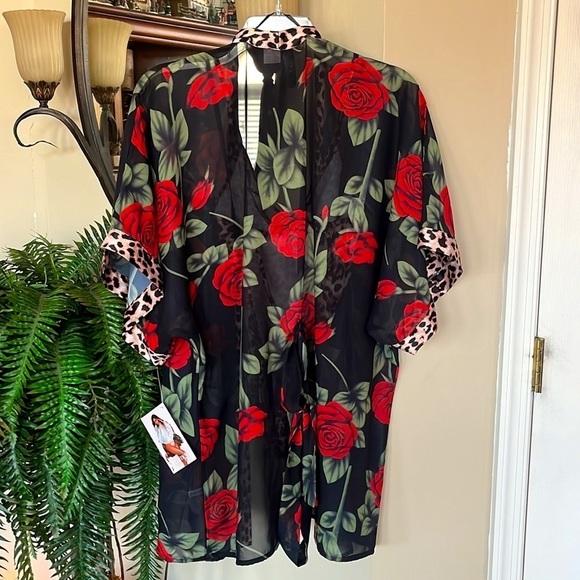 Brand New Dreamgirl Leopard Print Teddy & Robe Set Satin Chiffon Red Rose - Picture 2 of 16